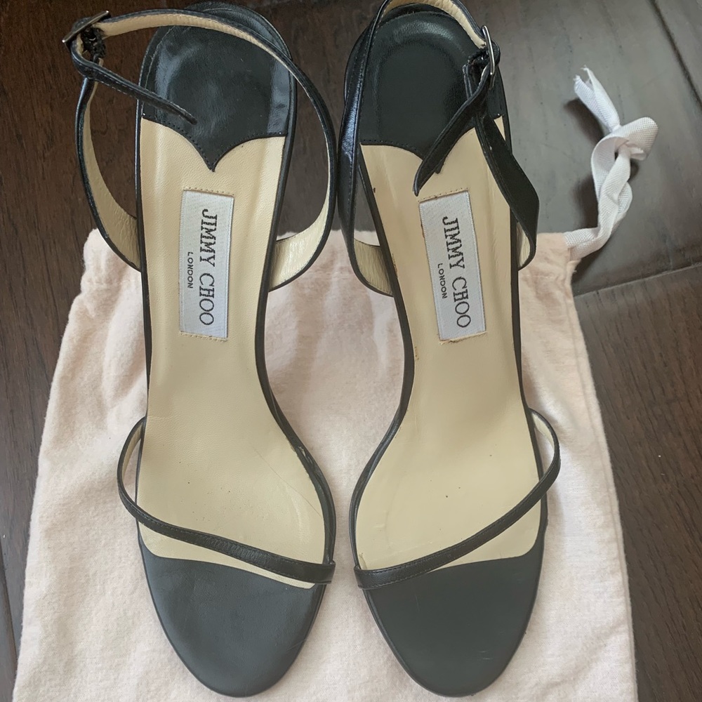 Jimmy Choo black strappy leather heels
